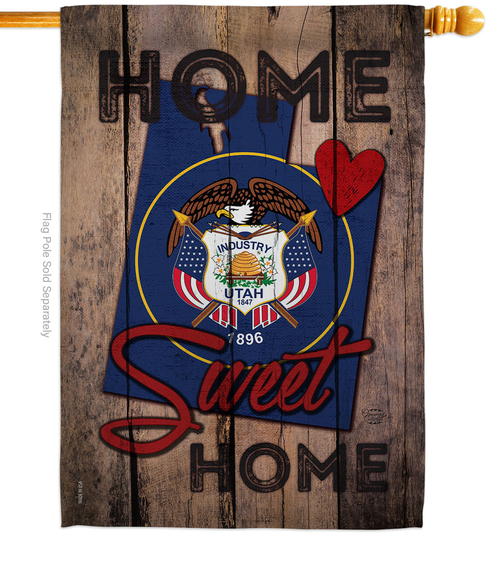 H191116-BO 28 x 40 in. State Utah Home Sweet American State Vertical House Flag with Double-Sided Decorative Banner Garden Yard Gift