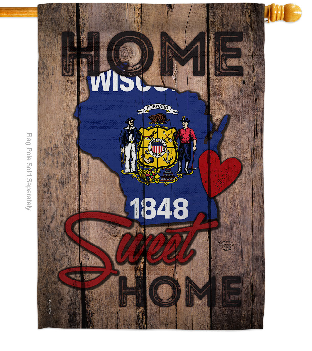 H191133-BO 28 x 40 in. State Wisconsin Home Sweet American State Vertical House Flag with Double-Sided Decorative Banner Garden Yard Gift