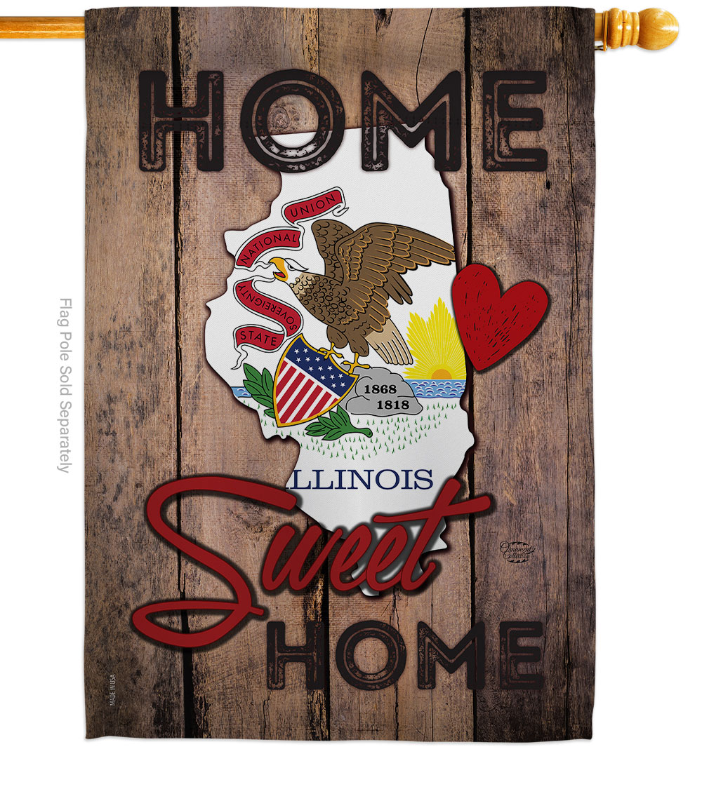 H191134-BO 28 x 40 in. State Illinois Home Sweet American State Vertical House Flag with Double-Sided Decorative Banner Garden Yard Gift