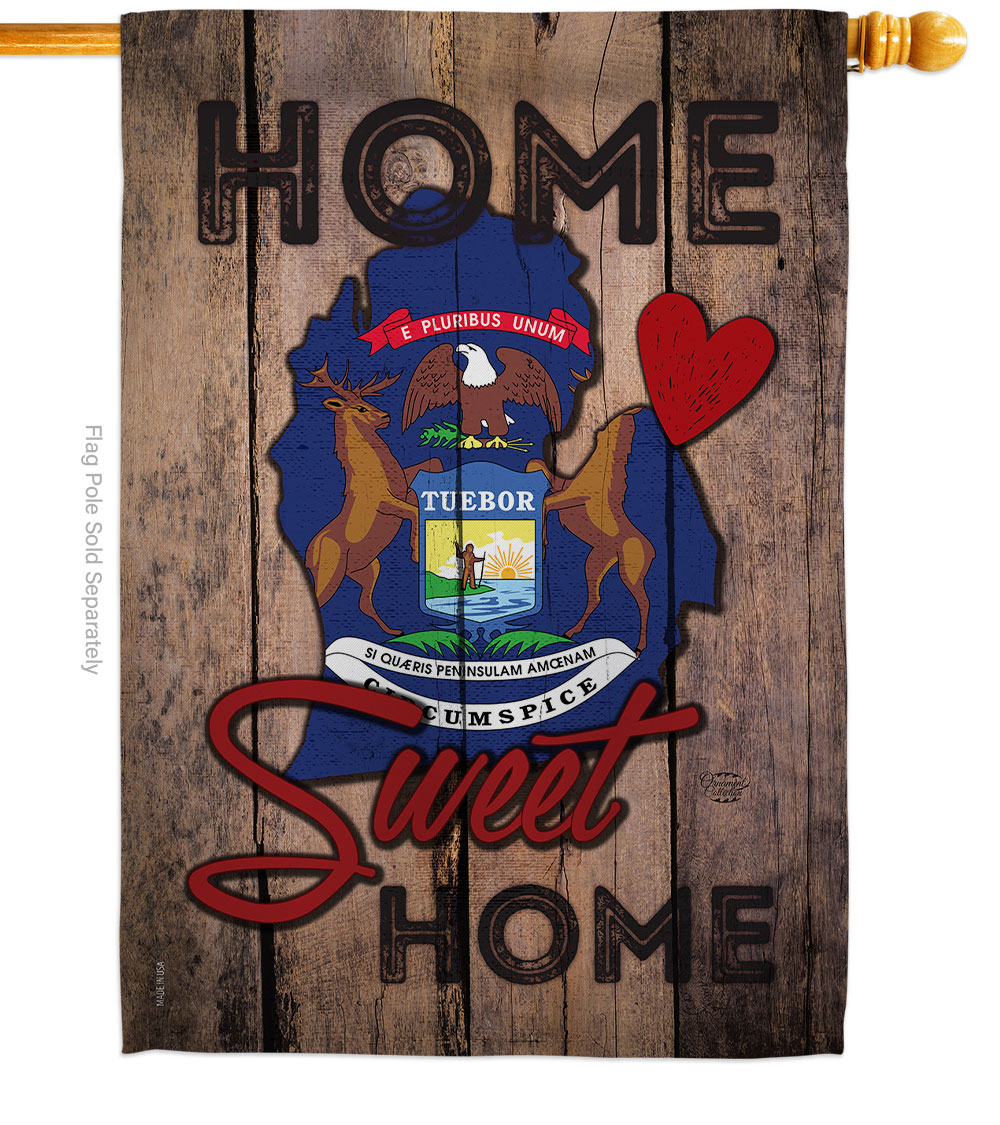 H191135-BO 28 x 40 in. State Michigan Home Sweet American State Vertical House Flag with Double-Sided Decorative Banner Garden Yard Gift