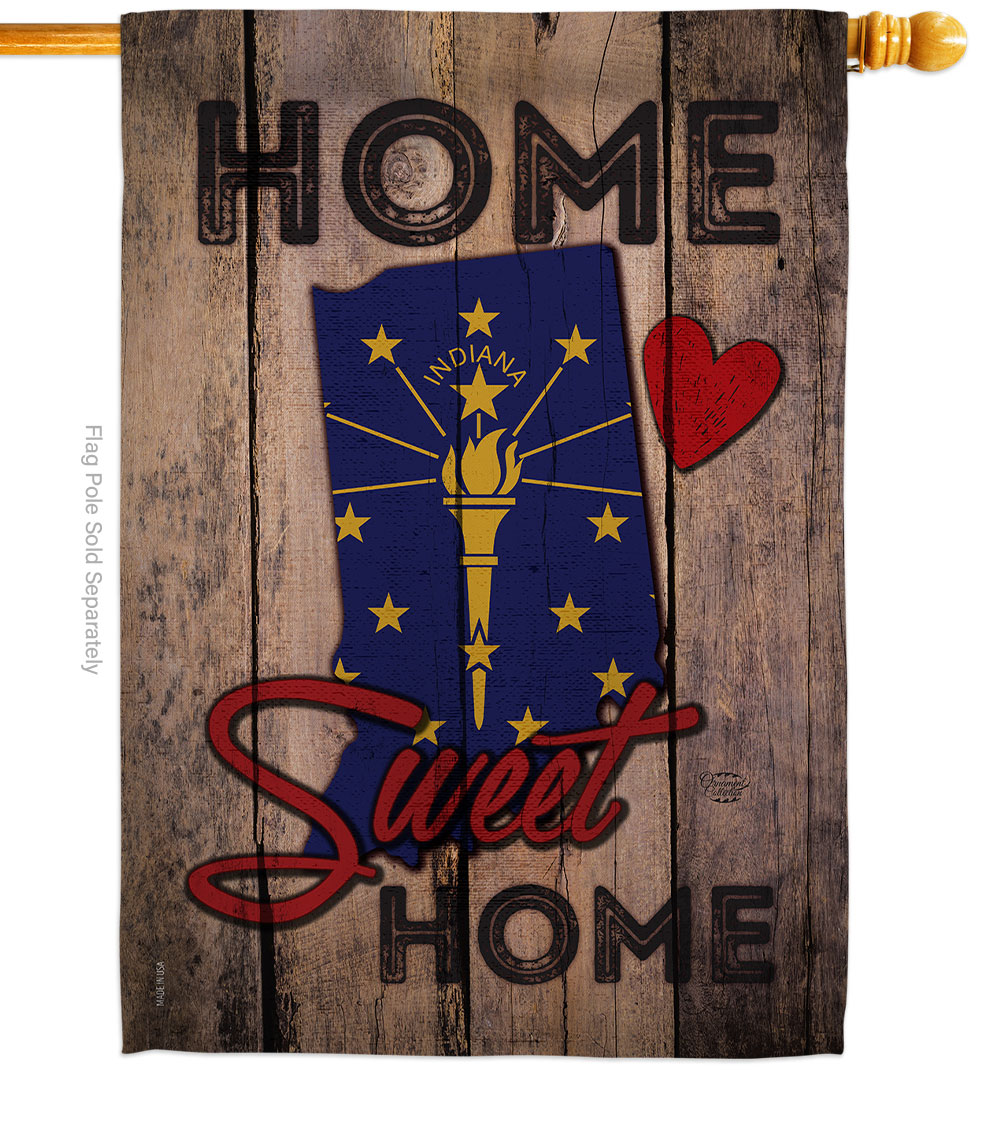 28 x 40 in. State Indiana Home Sweet American State Vertical House Flag with Double-Sided Decorative Banner Garden Yard Gift