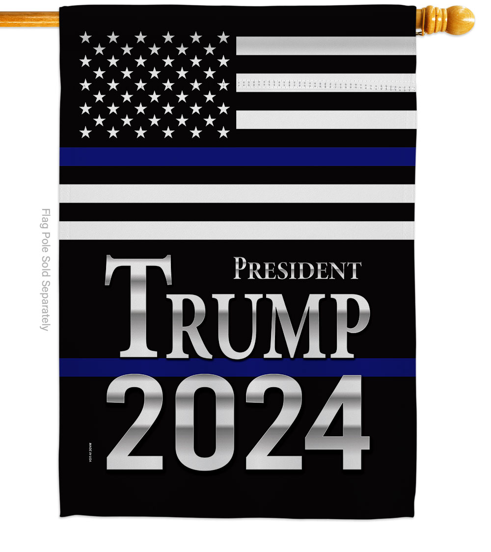 H170184-BO 28 x 40 in. President Trump Thin Blue Line American Political Vertical House Flag with Double-Sided Decorative Banner Garden Yard Gift