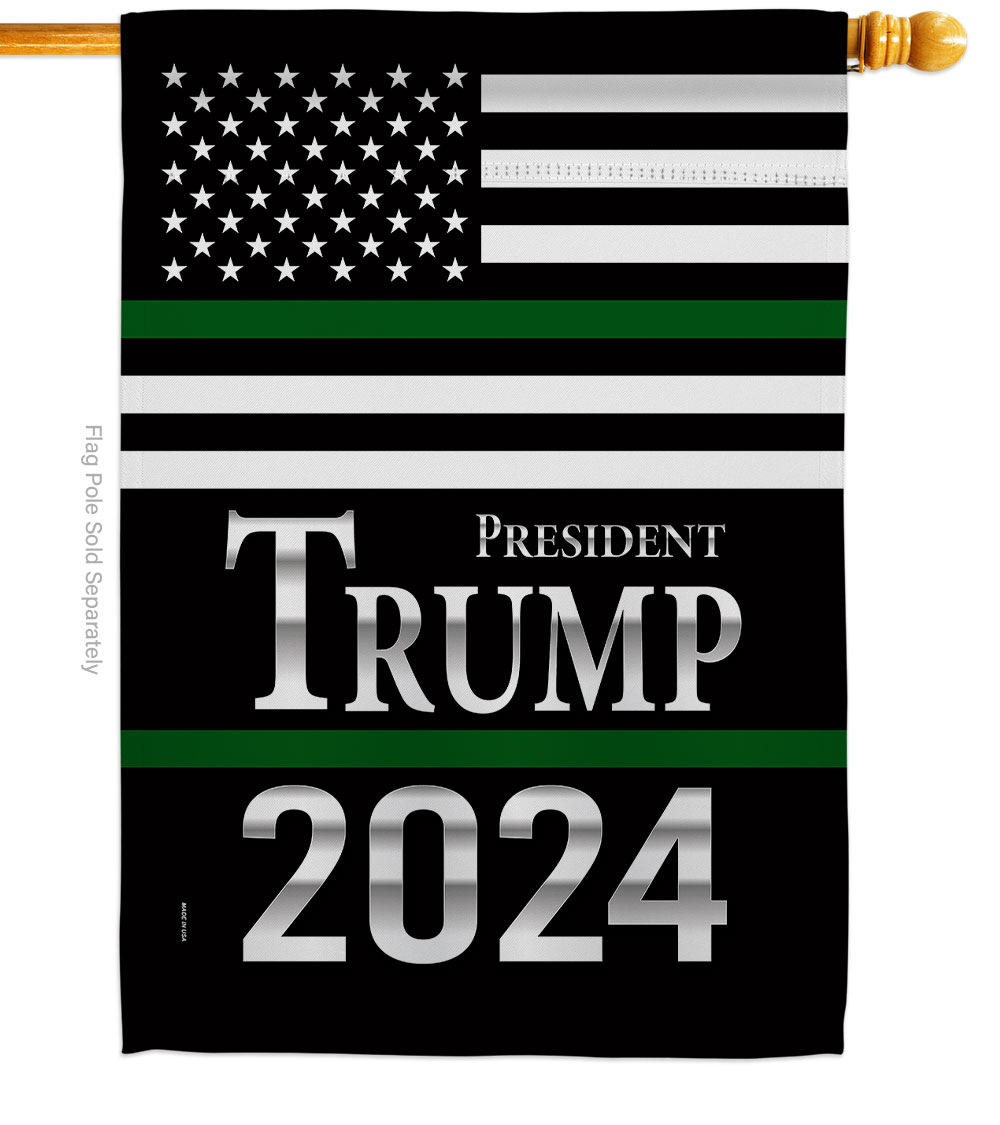 H170185-BO 28 x 40 in. President Trump Thin Green Line American Political Vertical House Flag with Double-Sided Decorative Banner Garden Yard Gift