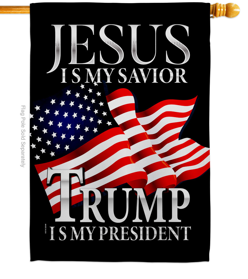 28 x 40 in. Jesus Savior Trump President American Political Vertical House Flag with Double-Sided Decorative Banner Garden Yard Gift