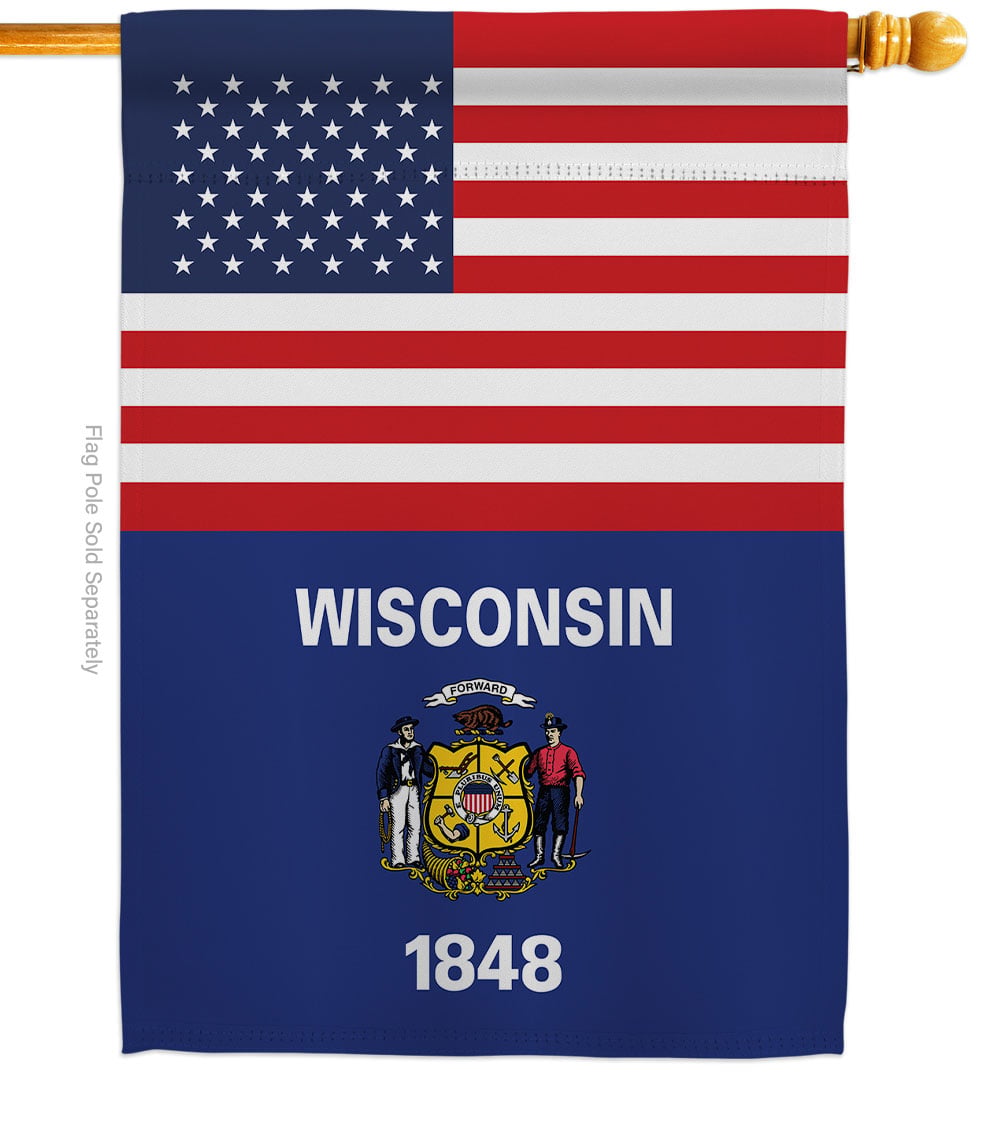 28 x 40 in. USA Wisconsin American State Vertical House Flag with Double-Sided Decorative Banner Garden Yard Gift
