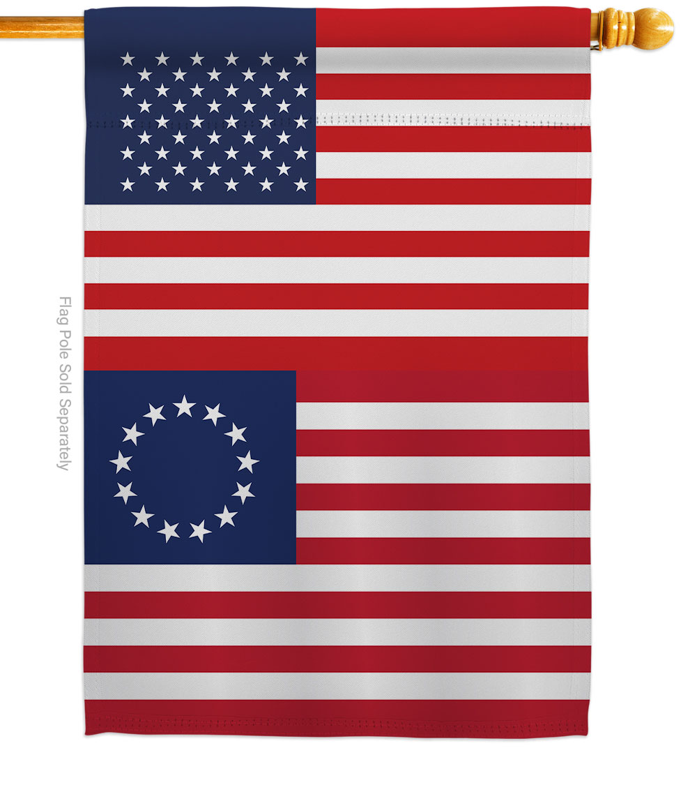 H140828-BO 28 x 40 in. USA Betsy Ross American Historic Vertical House Flag with Double-Sided Decorative Banner Garden Yard Gift
