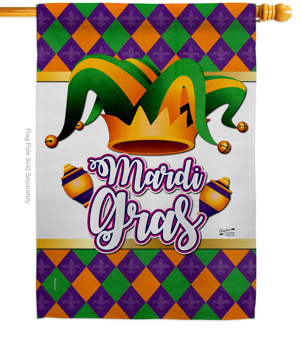 28 x 40 in. Mardi Gras Fun Springtime Vertical House Flag with Double-Sided Decorative Banner Garden Yard Gift