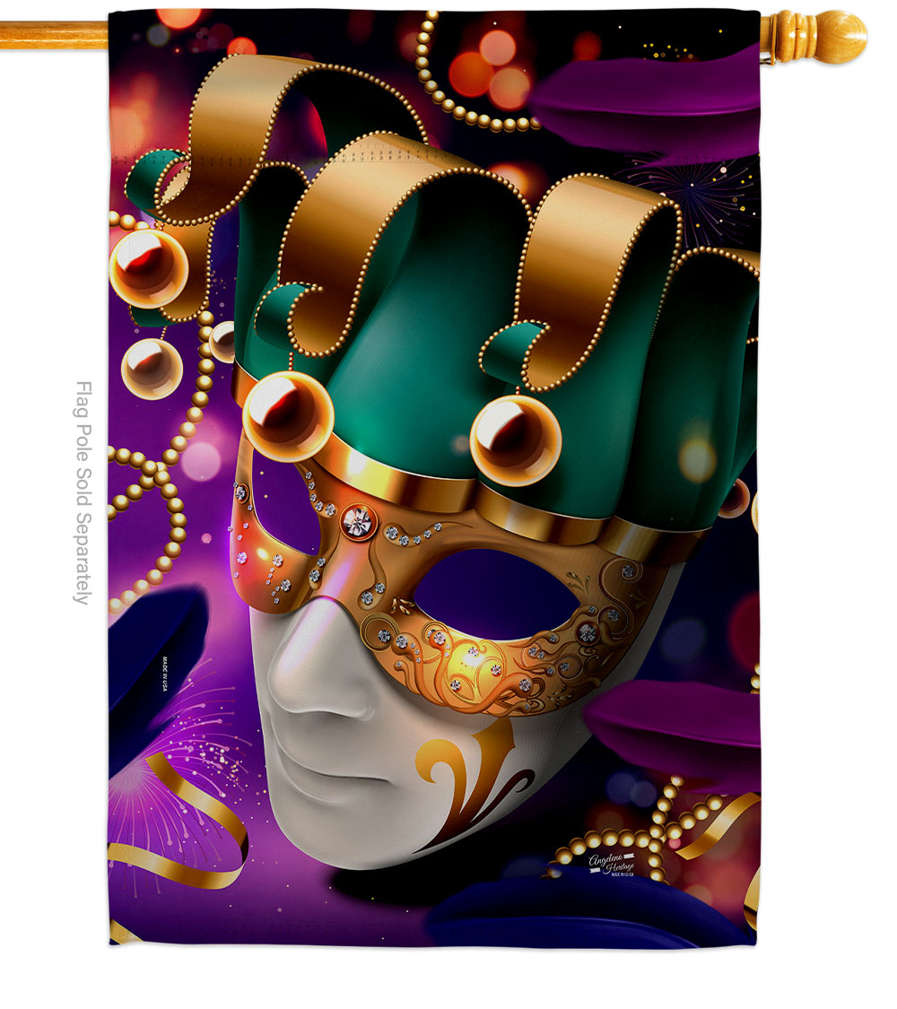 28 x 40 in. Jester Mask Springtime Mardi Gras Vertical House Flag with Double-Sided Decorative Banner Garden Yard Gift