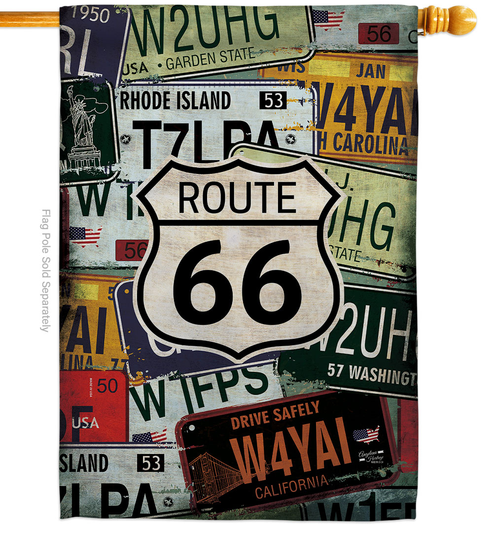 28 x 40 in. Route 66 Plates American USA Historic Vertical House Flag with Double-Sided Decorative Banner Garden Yard Gift