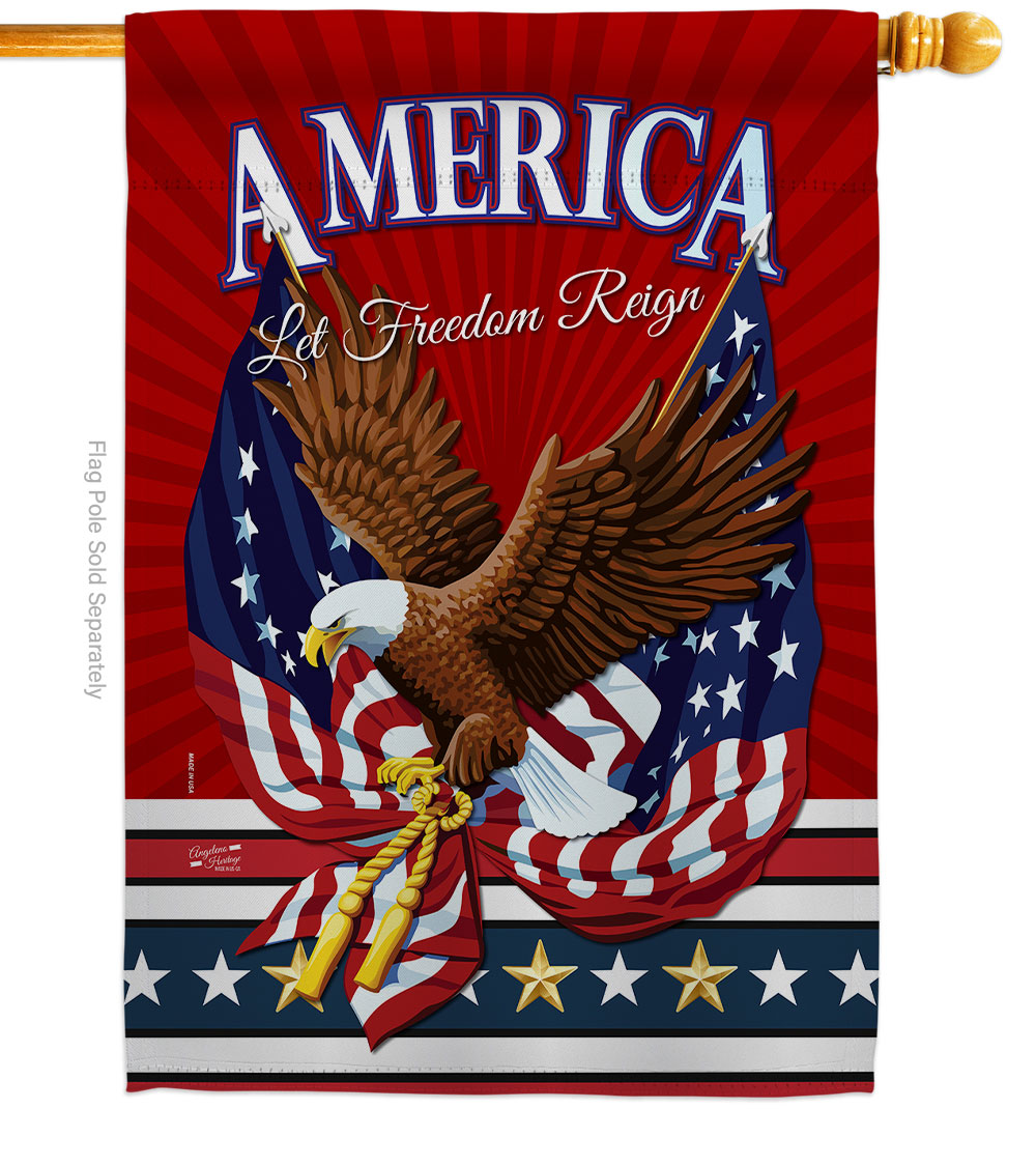 H137168-BO 28 x 40 in. Let Freedom Reign American Star & Stripes Vertical House Flag with Double-Sided Decorative Banner Garden Yard Gift