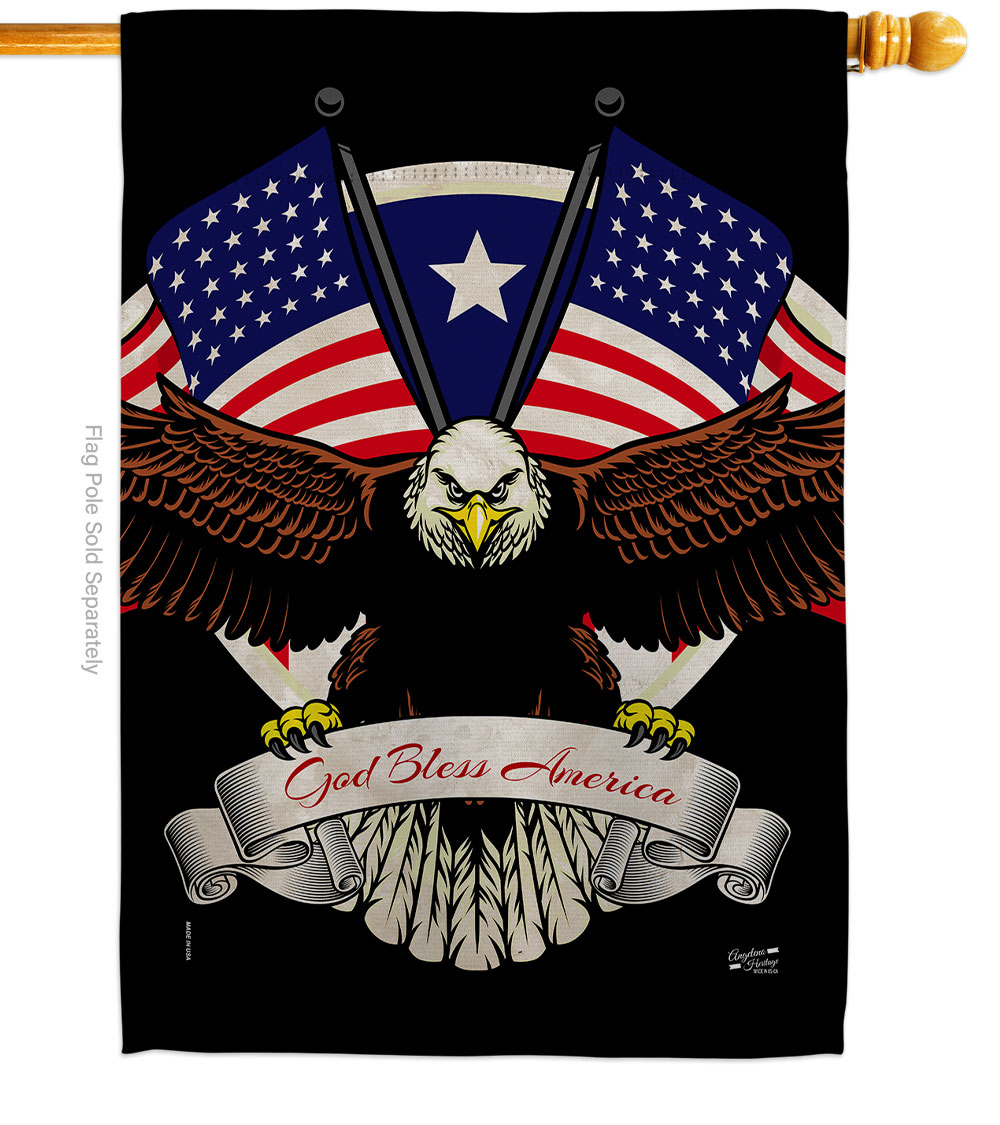 H137309-BO 28 x 40 in. God Bless America Star & Stripes Vertical House Flag with Double-Sided Decorative Banner Garden Yard Gift