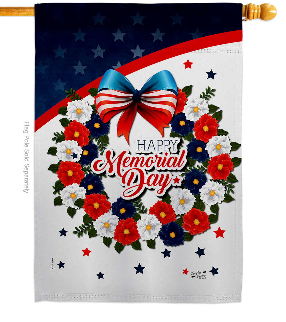 28 x 40 in. Memorial Day Wreath American Vertical House Flag with Double-Sided Decorative Banner Garden Yard Gift