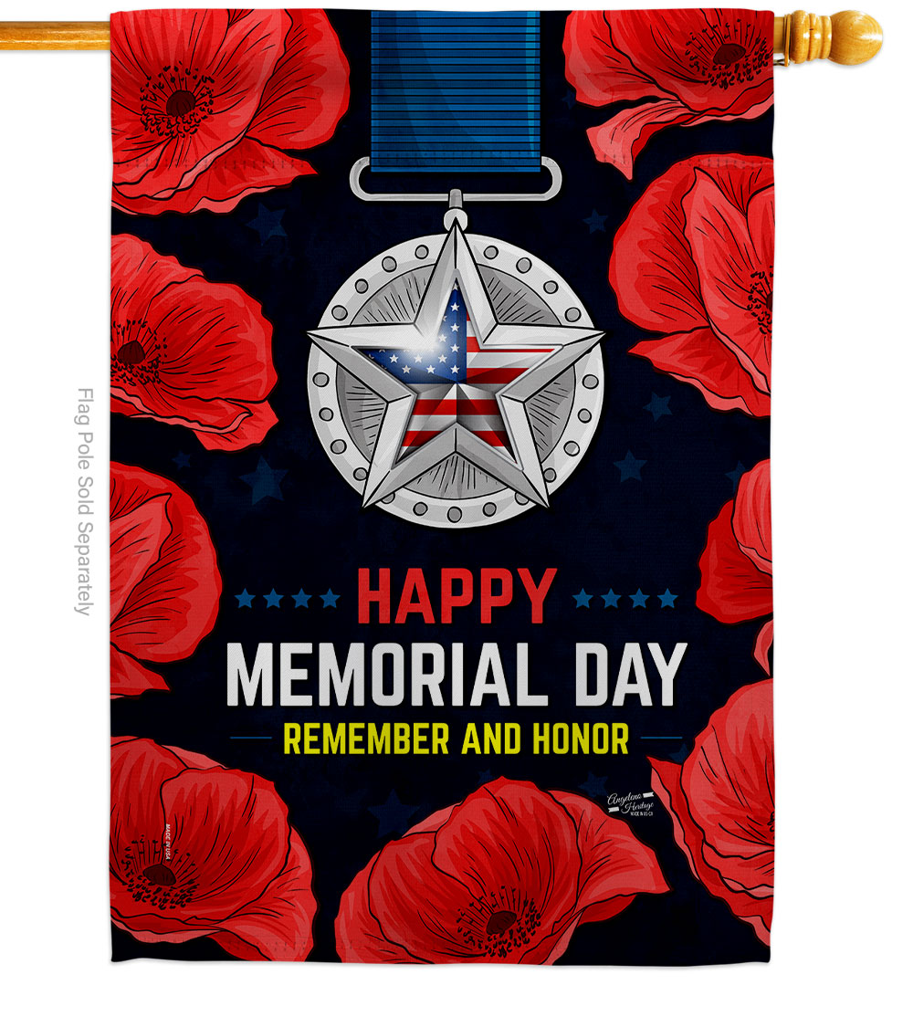 H137497-BO 28 x 40 in. Honor Our Hero American Memorial Day Vertical House Flag with Double-Sided Decorative Banner Garden Yard Gift