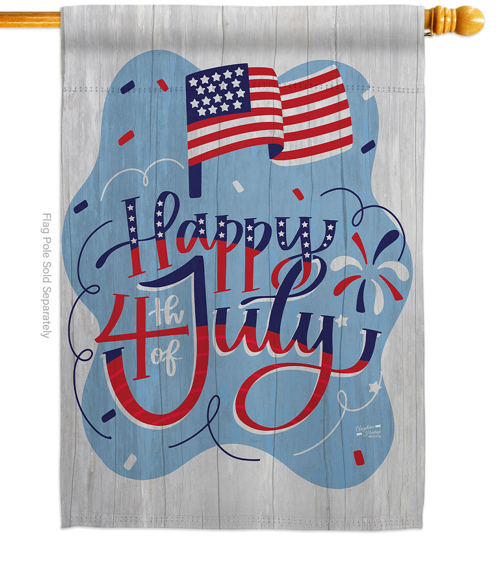 H137555-BO 28 x 40 in. Red White July American Fourth of July Vertical House Flag with Double-Sided Decorative Banner Garden Yard Gift
