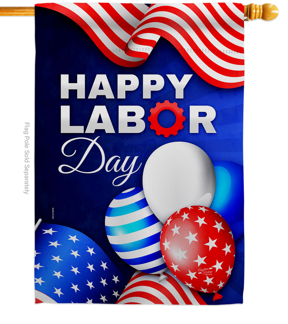 28 x 40 in. Labor Day Balloon American Star & Stripes Vertical House Flag with Double-Sided Decorative Banner Garden Yard Gift