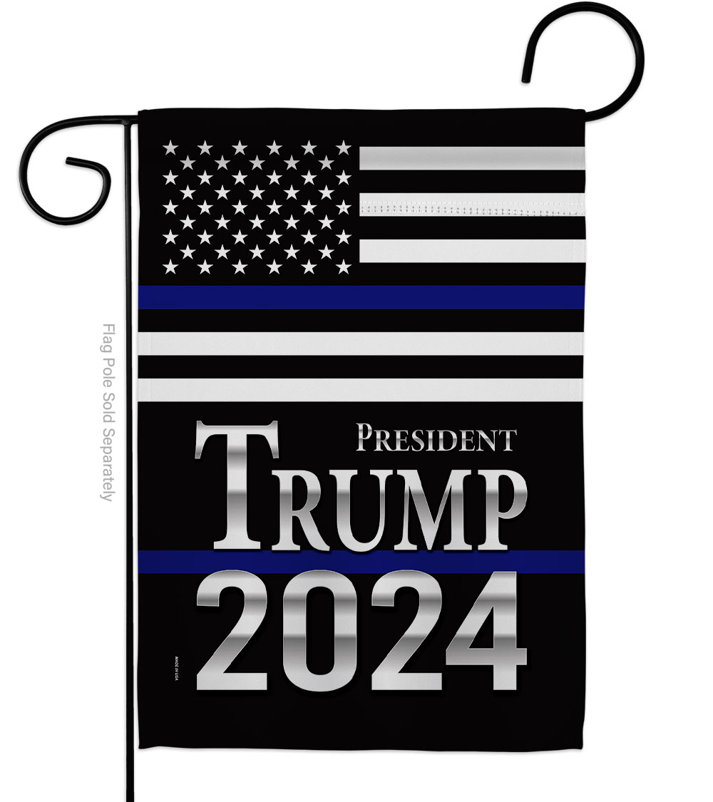 G170184-BO 13 x 18.5 in. President Trump Thin Blue Line American Political Vertical Garden Flag with Double-Sided House Decoration Banner Yard Gift