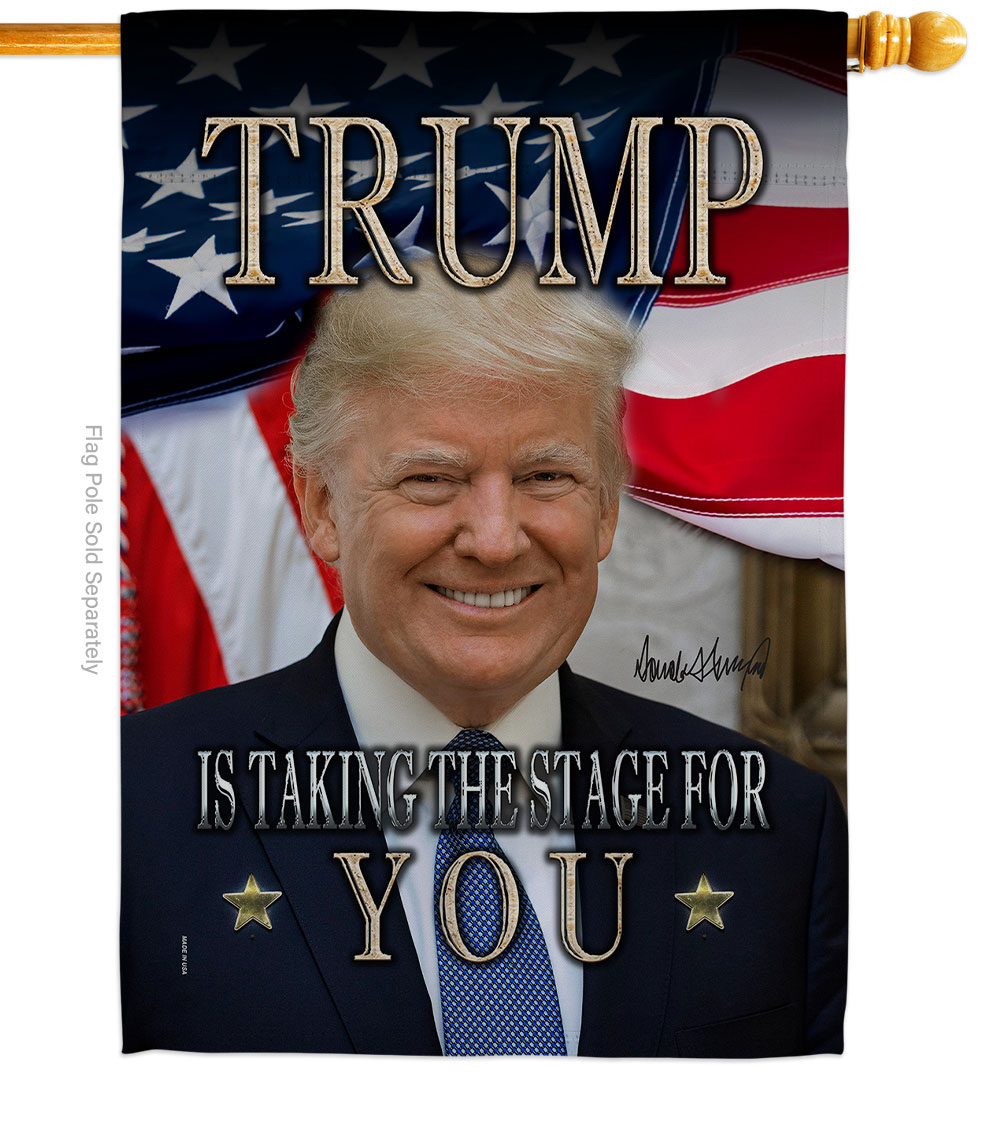H170133-BO 28 x 40 in. Trump Take the Stage American Political Vertical House Flag with Double-Sided Decorative Banner Garden Yard Gift