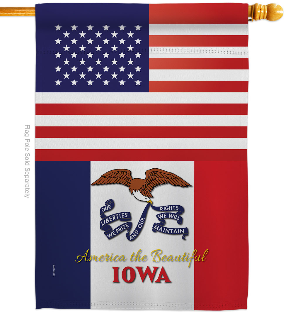 28 x 40 in. USA Iowa American State Vertical House Flag with Double-Sided Decorative Banner Garden Yard Gift