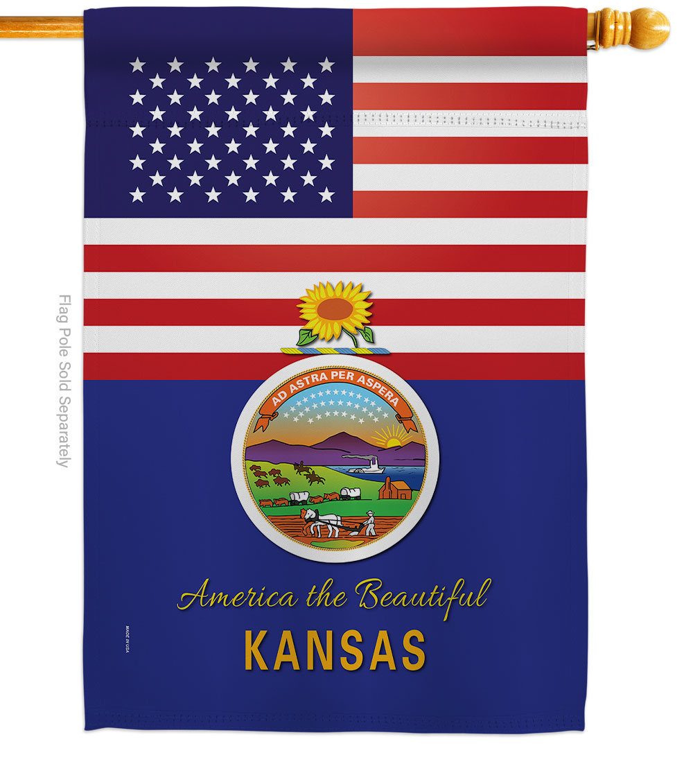 H140568-BO 28 x 40 in. USA Kansas American State Vertical House Flag with Double-Sided Decorative Banner Garden Yard Gift
