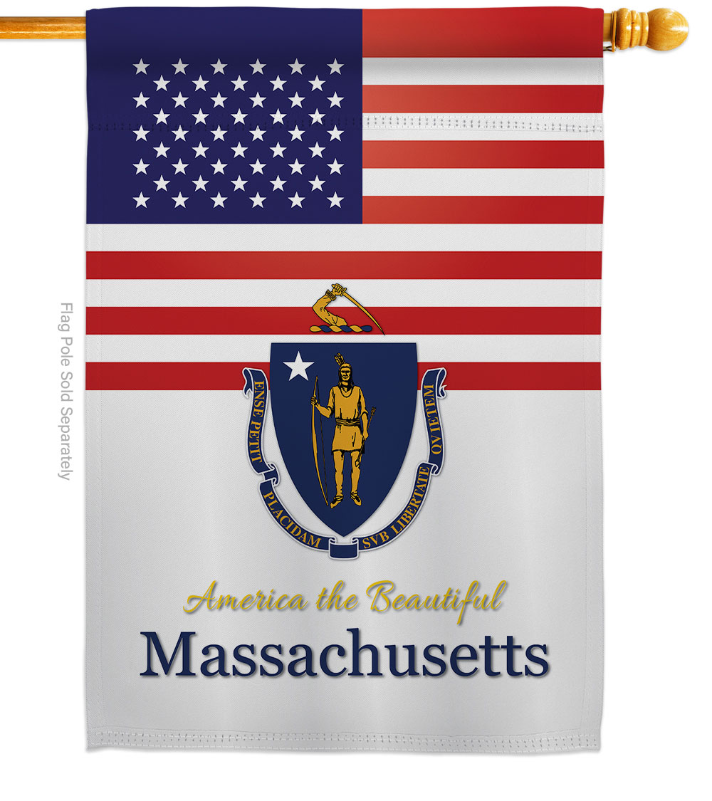 28 x 40 in. USA Massachusetts American State Vertical House Flag with Double-Sided Decorative Banner Garden Yard Gift