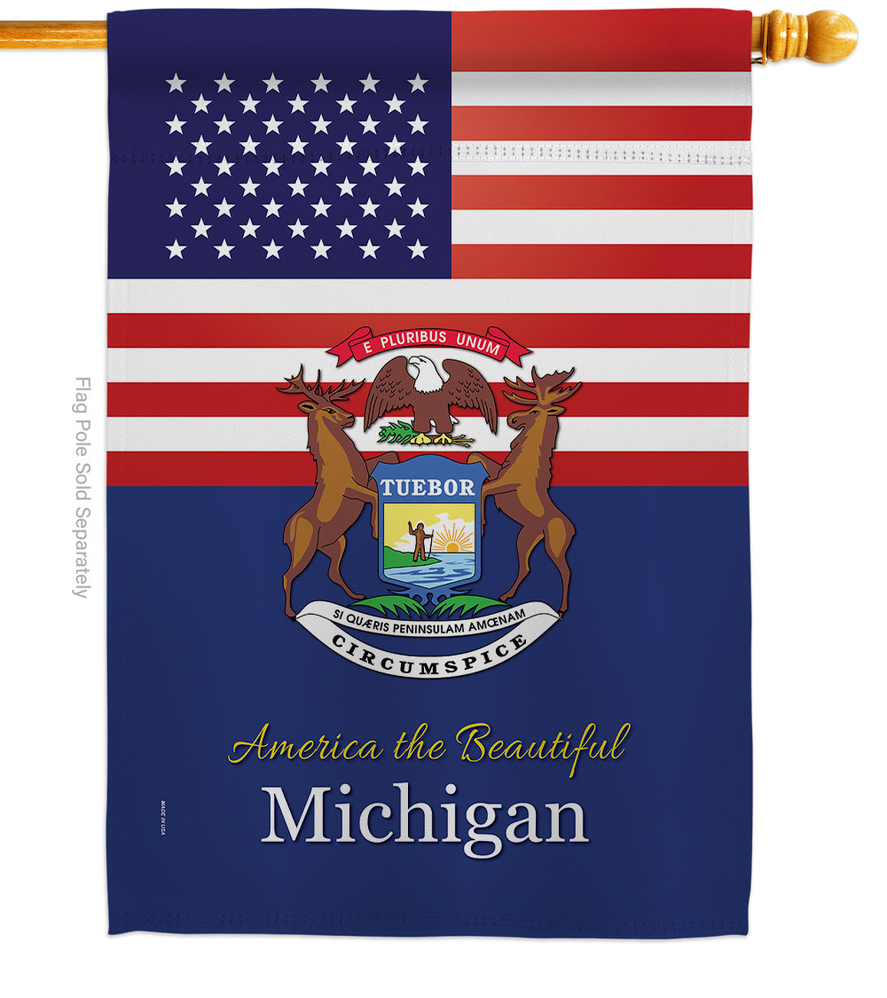 28 x 40 in. USA Michigan American State Vertical House Flag with Double-Sided Decorative Banner Garden Yard Gift