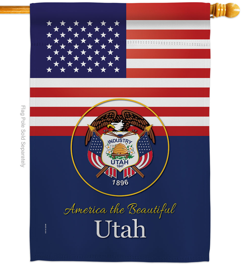 H140596-BO 28 x 40 in. USA Utah American State Vertical House Flag with Double-Sided Decorative Banner Garden Yard Gift