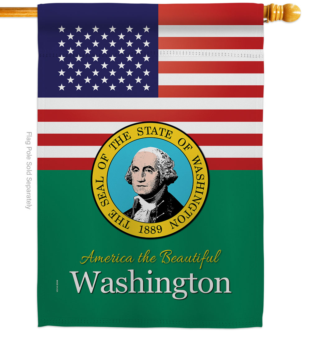 H140599-BO 28 x 40 in. USA Washington American State Vertical House Flag with Double-Sided Decorative Banner Garden Yard Gift