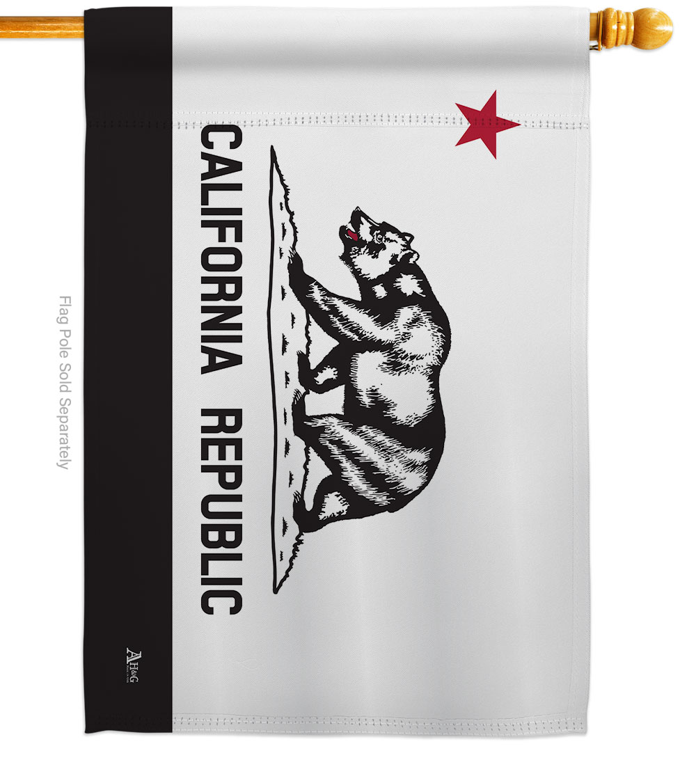 H140998-BO 28 x 40 in. Black White California American State Vertical House Flag with Double-Sided Decorative Banner Garden Yard Gift