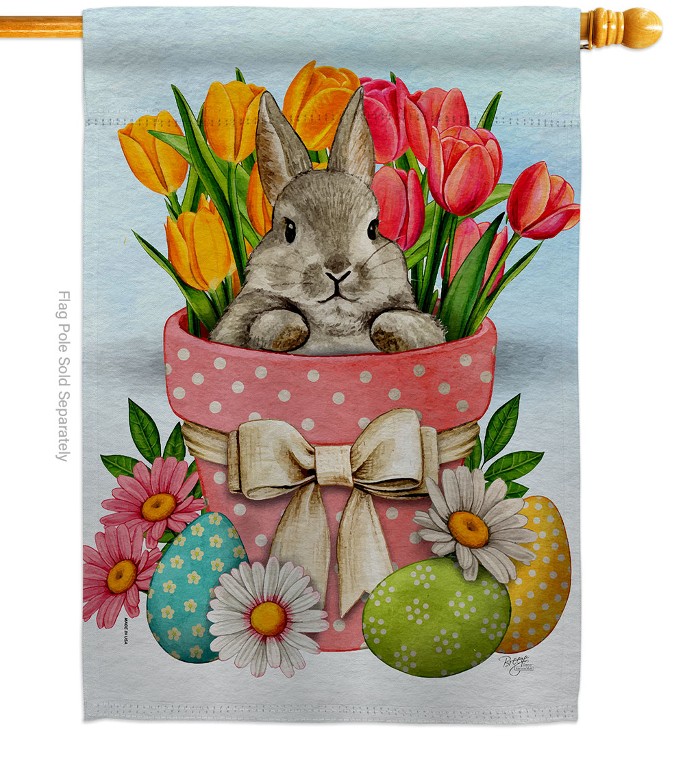 28 x 40 in. Bunny with Tulips Springtime easter Vertical House Flag with Double-Sided Decorative Banner Garden Yard Gift