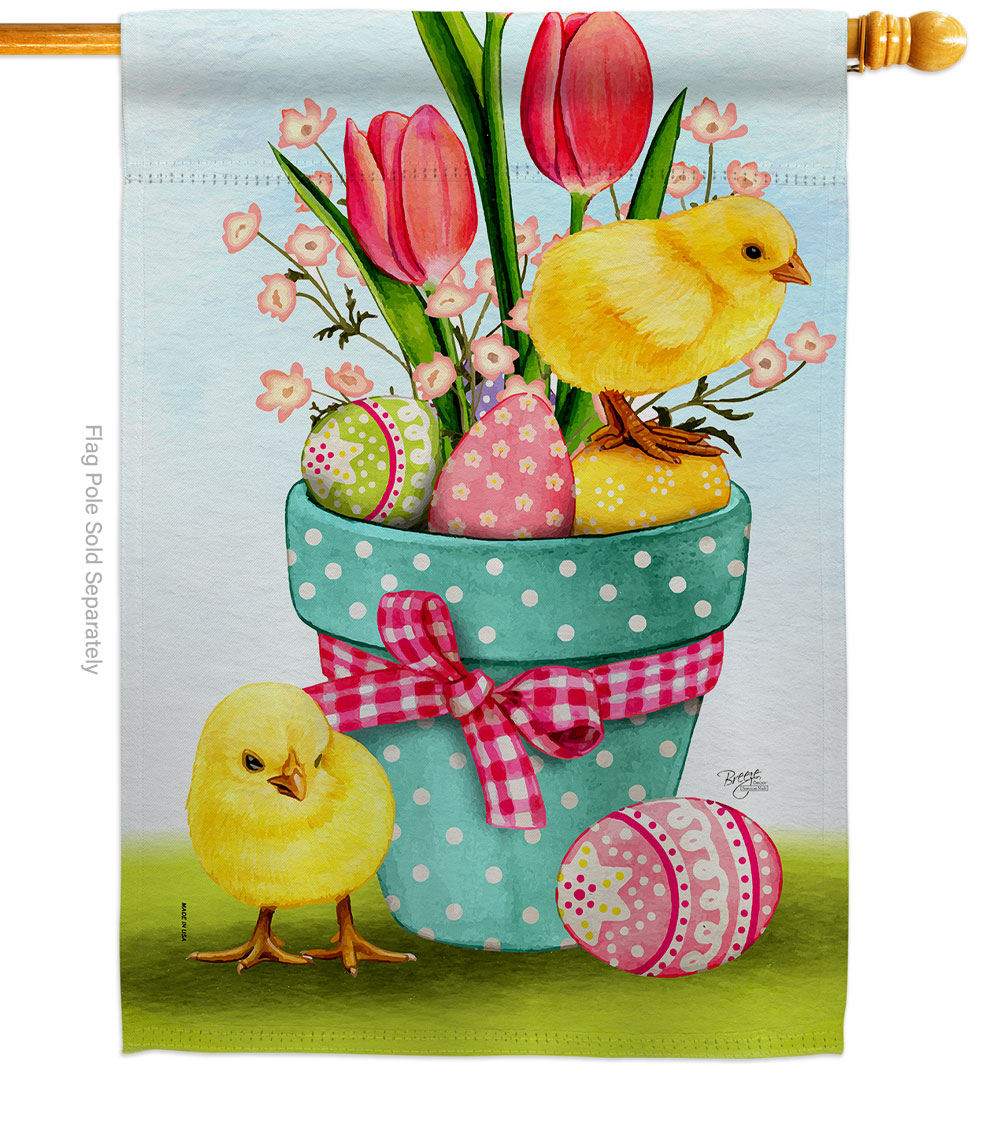 28 x 40 in. Chicks on Eggs Springtime easter Vertical House Flag with Double-Sided Decorative Banner Garden Yard Gift