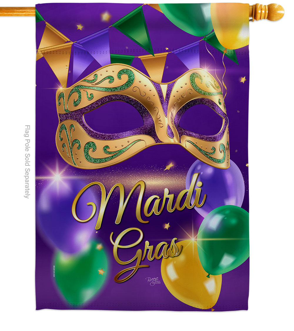 28 x 40 in. Fat Tuesday Mask Springtime Mardi Gras Vertical House Flag with Double-Sided Decorative Banner Garden Yard Gift