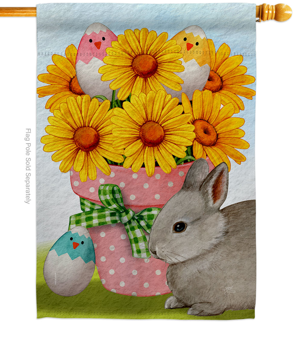 28 x 40 in. Daisy with Bunny Springtime easter Vertical House Flag with Double-Sided Decorative Banner Garden Yard Gift
