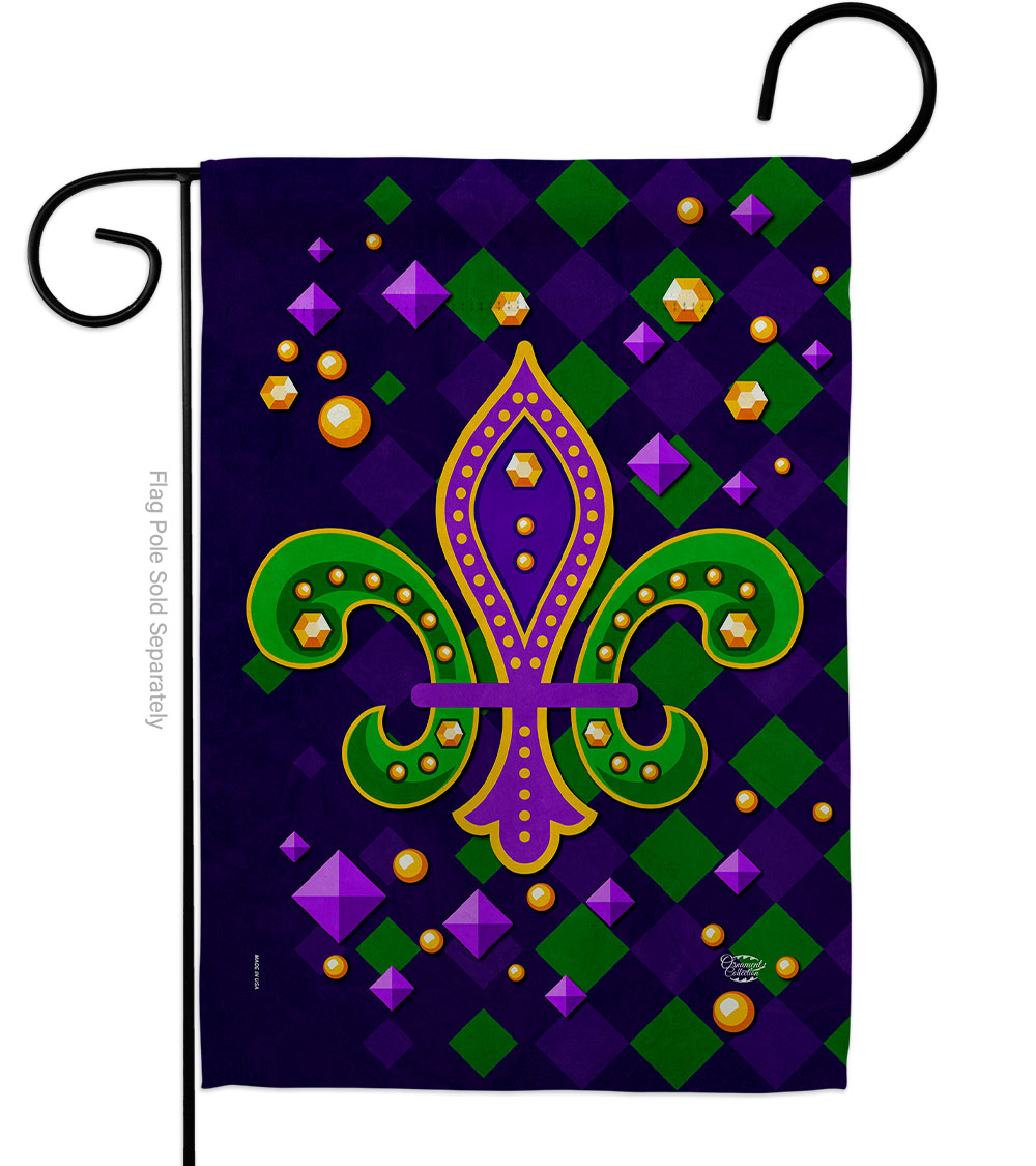 13 x 18.5 in. Diamond Fleur de Lis Springtime Mardi Gras Vertical Garden Flag with Double-Sided House Decoration Banner Yard Gift