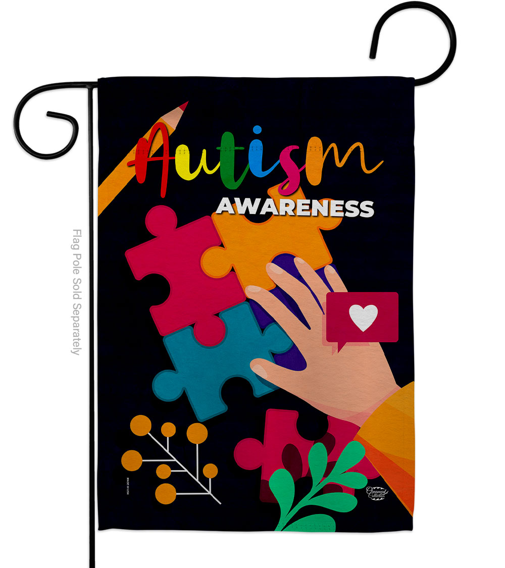 13 x 18.5 in. Austism Puzzle Support Awareness Vertical Garden Flag with Double-Sided House Decoration Banner Yard Gift