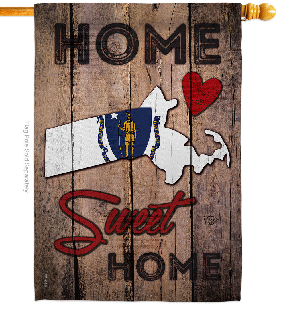 H191155-BO 28 x 40 in. State Massachusetts Home Sweet American State Vertical House Flag with Double-Sided Decorative Banner Garden Yard Gift
