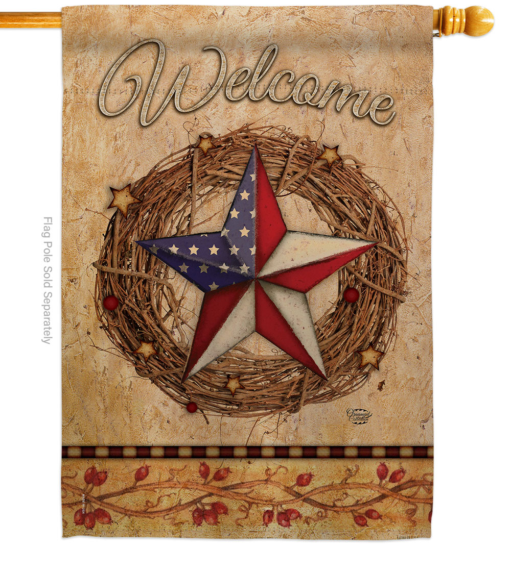 H191212-BO 28 x 40 in. Welcome American Pride Wreath American Star & Stripes Vertical House Flag with Double-Sided Decorative Banner Garden Yard Gift