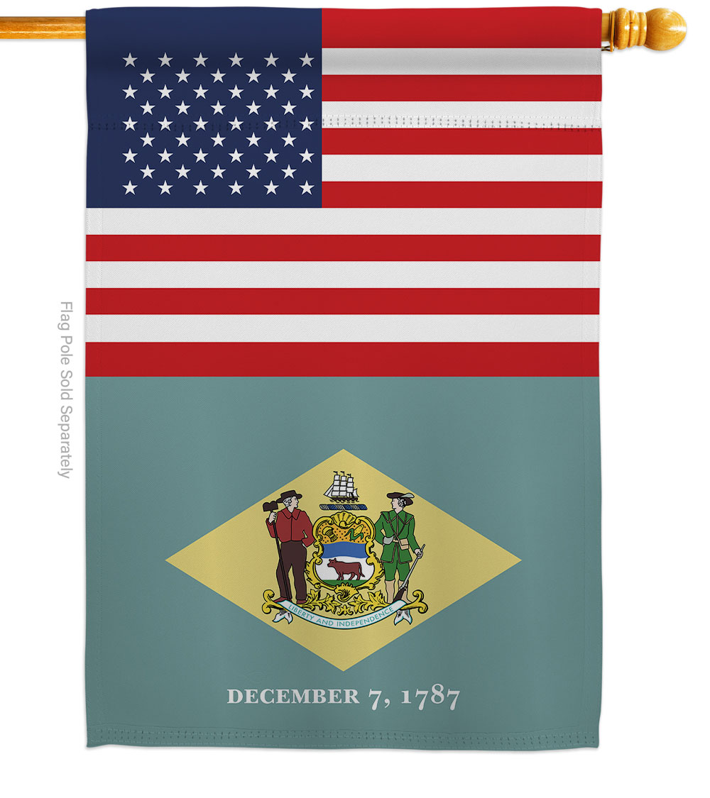 H140758-BO 28 x 40 in. USA Delaware American State Vertical House Flag with Double-Sided Decorative Banner Garden Yard Gift