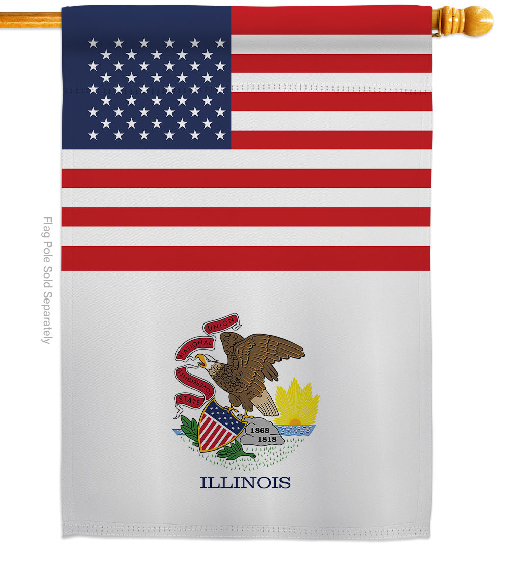 H140764-BO 28 x 40 in. USA Illinois American State Vertical House Flag with Double-Sided Decorative Banner Garden Yard Gift