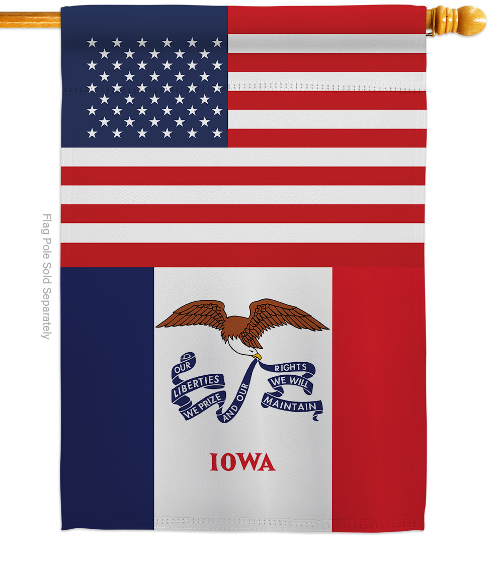 H140766-BO 28 x 40 in. USA Iowa American State Vertical House Flag with Double-Sided Decorative Banner Garden Yard Gift