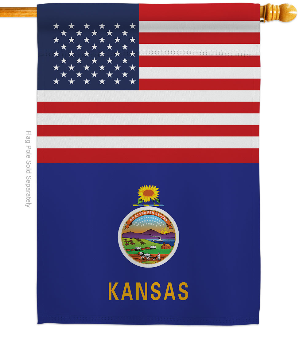 H140767-BO 28 x 40 in. USA Kansas American State Vertical House Flag with Double-Sided Decorative Banner Garden Yard Gift