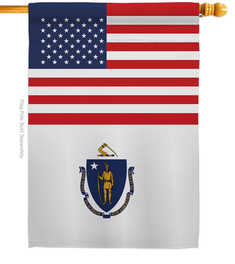 H140772-BO 28 x 40 in. USA Massachusetts American State Vertical House Flag with Double-Sided Decorative Banner Garden Yard Gift