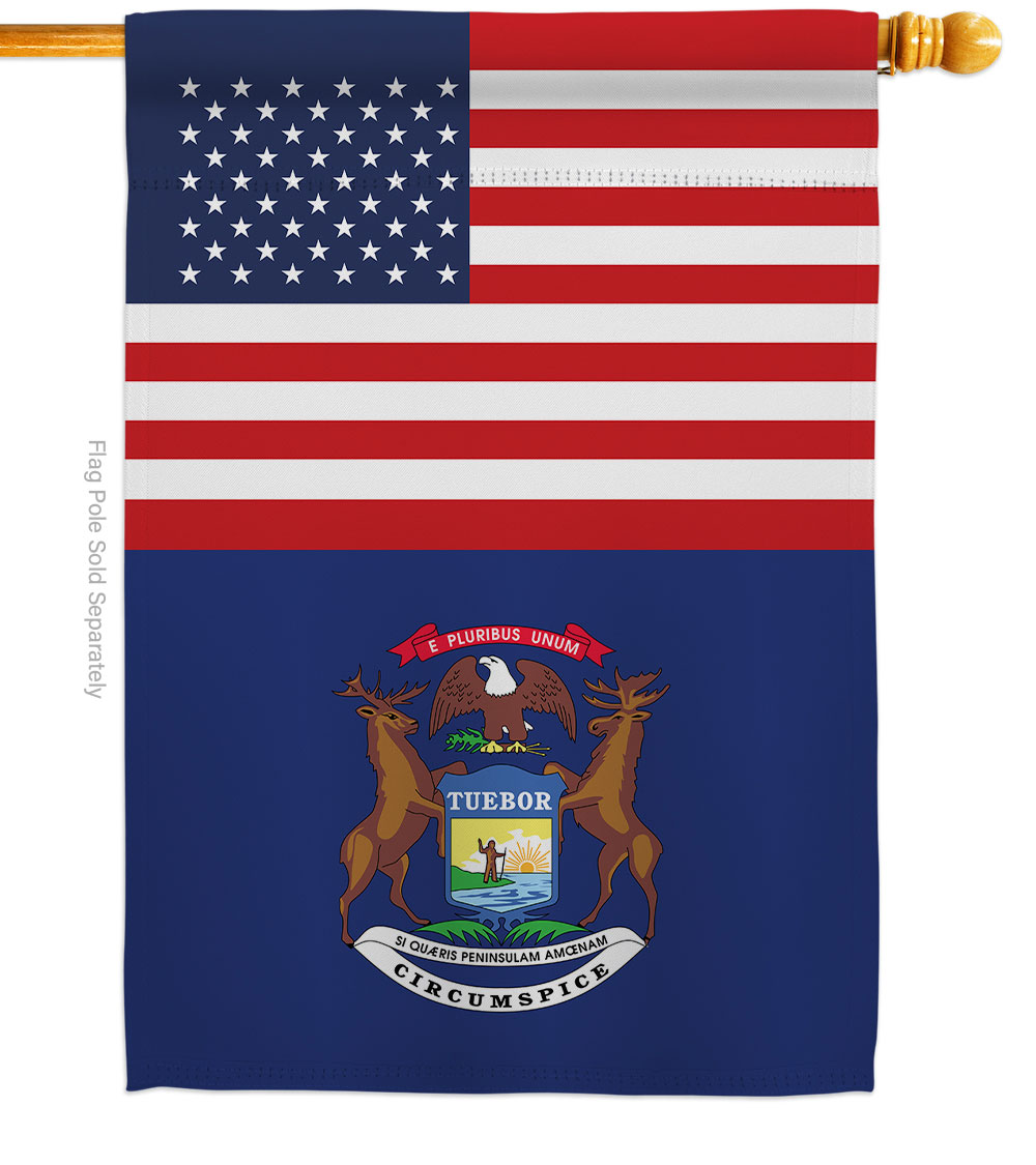 28 x 40 in. USA Michigan American State Vertical House Flag with Double-Sided Decorative Banner Garden Yard Gift