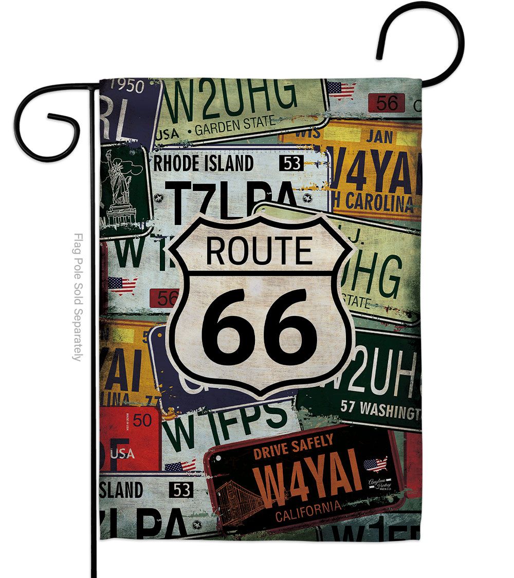 G135161-BO 13 x 18.5 in. Route 66 Plates American USA Historic Vertical Garden Flag with Double-Sided House Decoration Banner Yard Gift