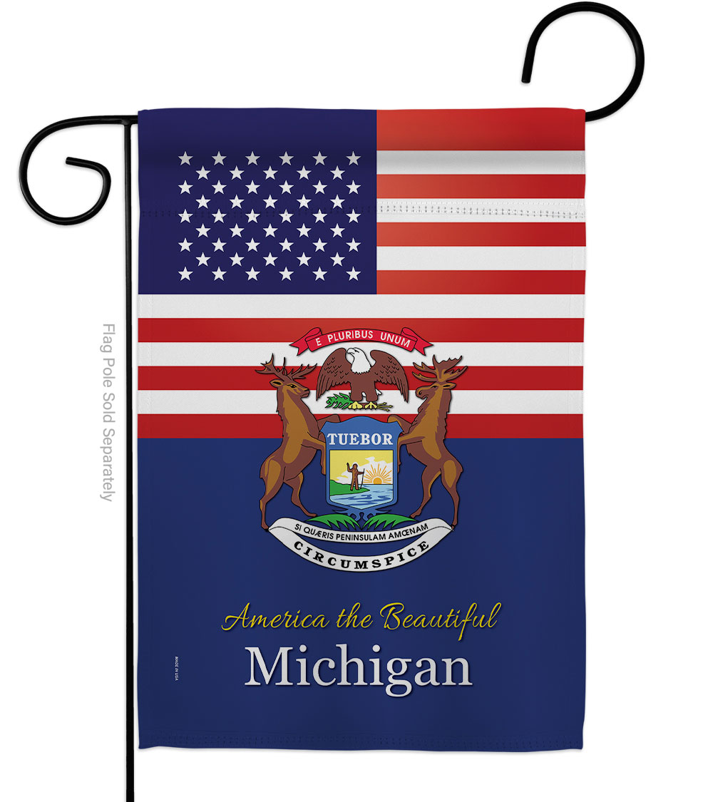 G142574-BO 13 x 18.5 in. USA Michigan American State Vertical Garden Flag with Double-Sided House Decoration Banner Yard Gift