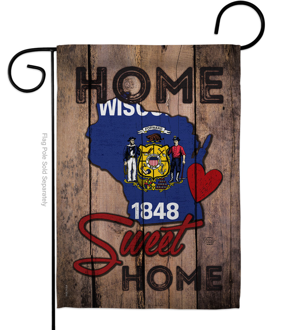 G191133-BO 13 x 18.5 in. State Wisconsin Home Sweet American State Vertical Garden Flag with Double-Sided House Decoration Banner Yard Gift