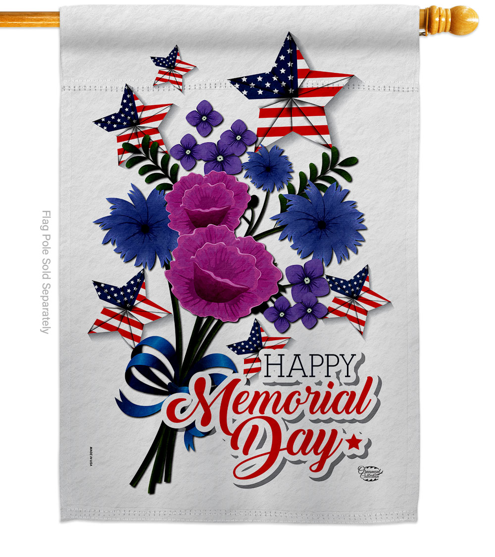H192542-BO 28 x 40 in. Memorial Bouquet American Day Vertical House Flag with Double-Sided Decorative Banner Garden Yard Gift