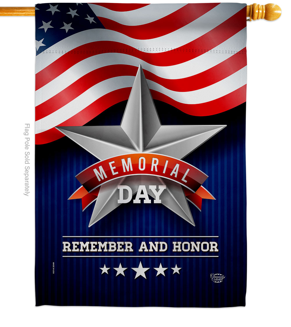 H192546-BO 28 x 40 in. Memorial Day Star American Vertical House Flag with Double-Sided Decorative Banner Garden Yard Gift