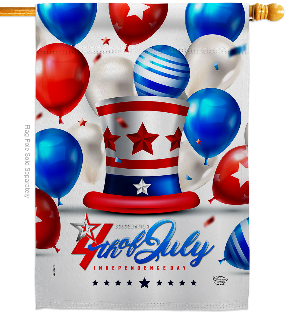 H192631-BO 28 x 40 in. Independence Ballooon American Fourth of July Vertical House Flag with Double-Sided Decorative Banner Garden Yard Gift
