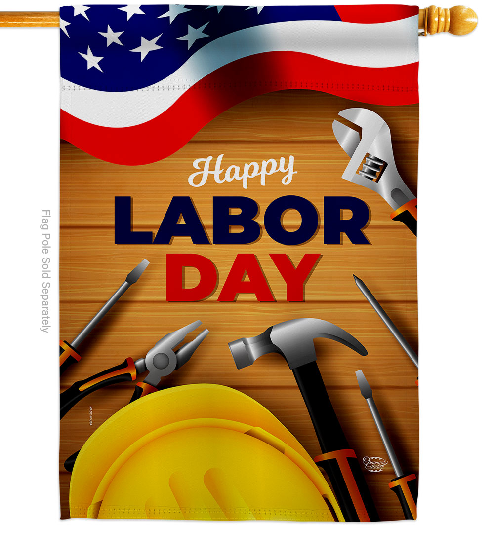 H192638-BO 28 x 40 in. Labor Day American Star & Stripes Vertical House Flag with Double-Sided Decorative Banner Garden Yard Gift