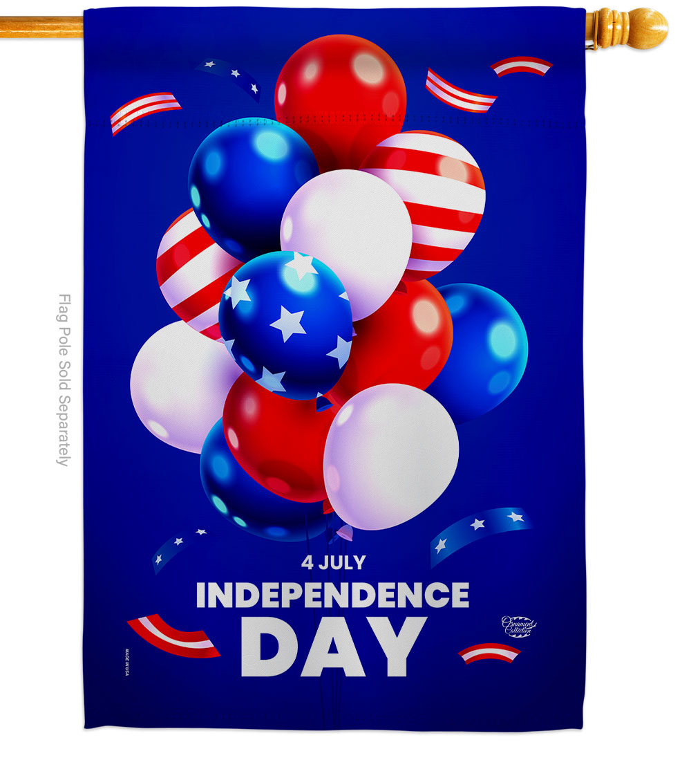 H192640-BO 28 x 40 in. Ballons of Independence American Fourth July Vertical House Flag with Double-Sided Decorative Banner Garden Yard Gift